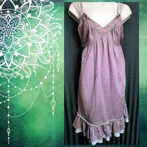 Miss Bison L Sundress, Grey/Green with Brass Sequins and Studs